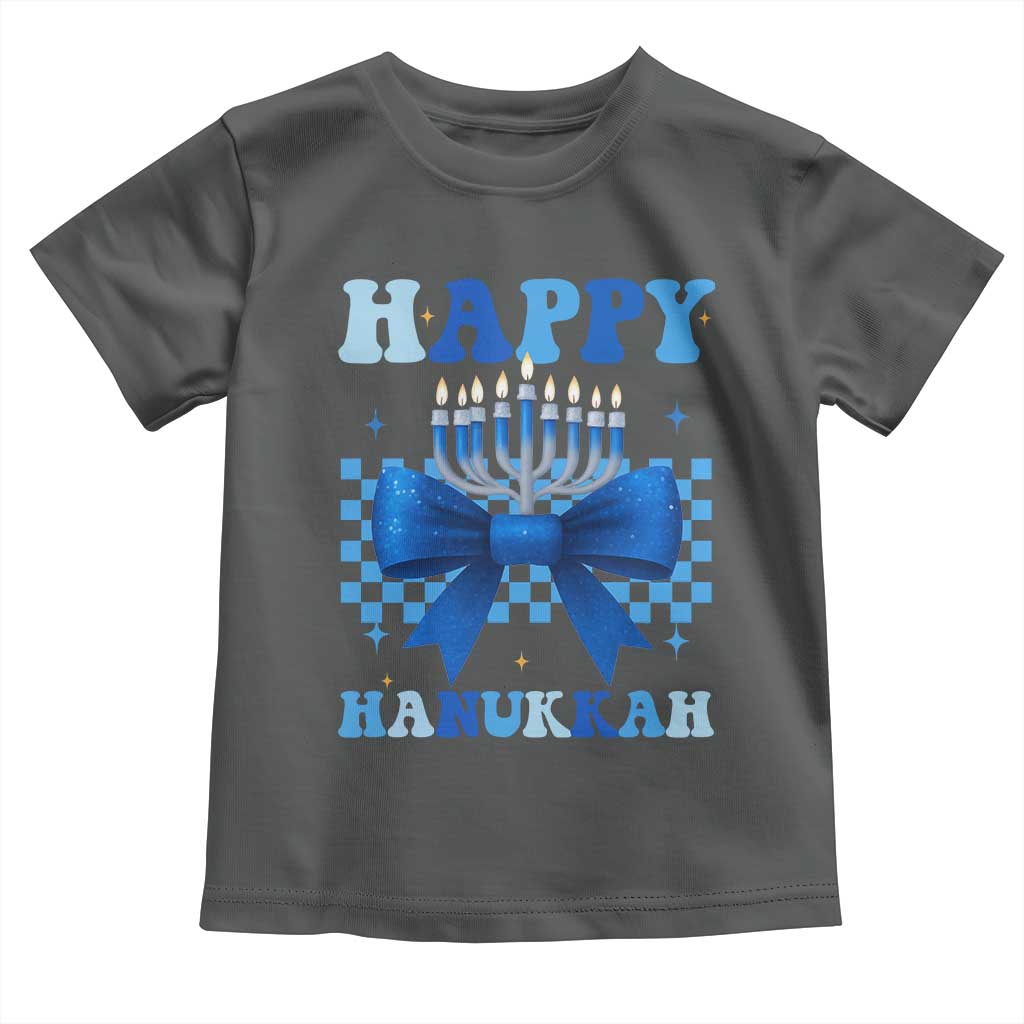 Coquette Hanukkah Toddler T Shirt Jewish Menorah Bow Girls TS10 Dark Heather Print Your Wear