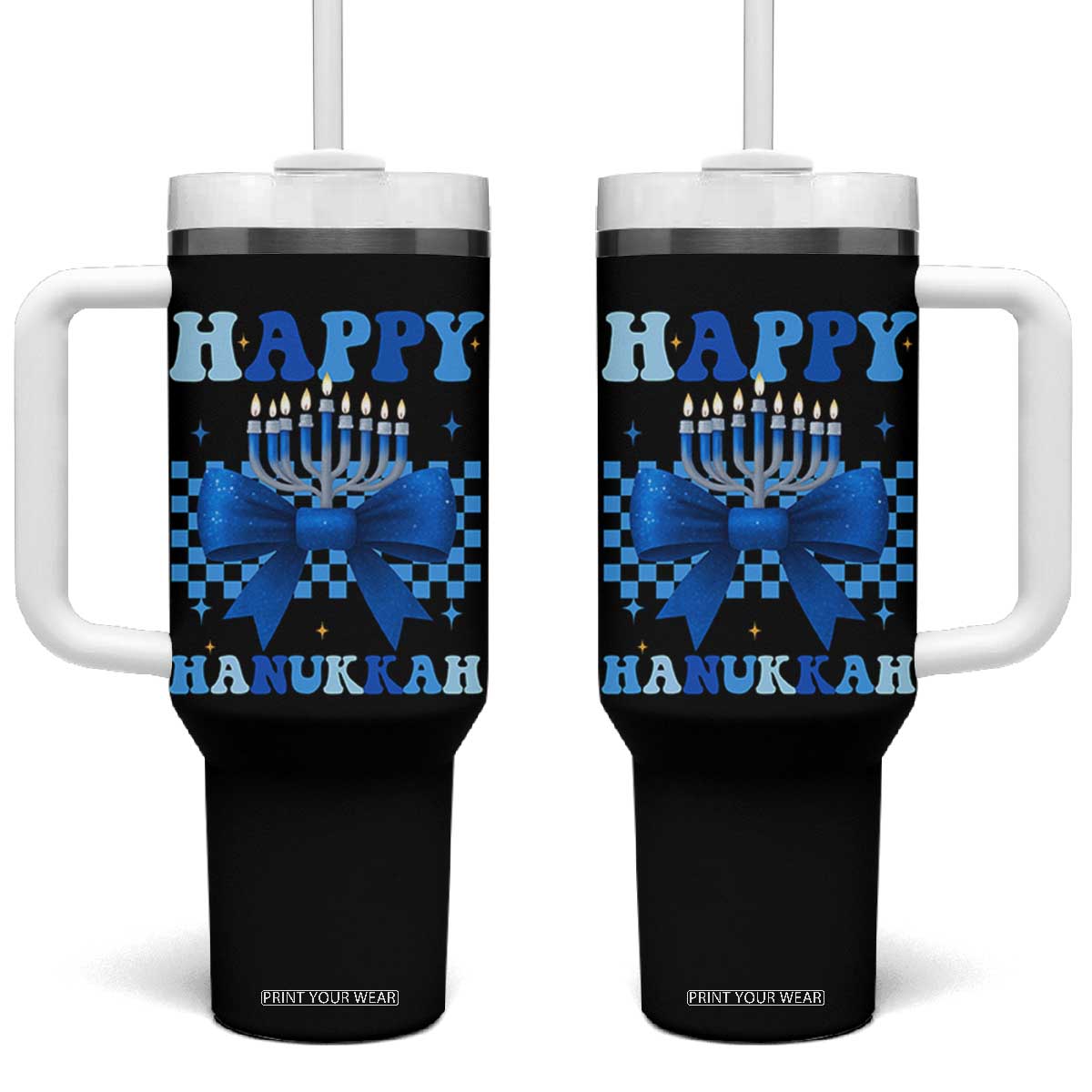 Coquette Hanukkah Tumbler With Handle Jewish Menorah Bow Girls TS10 One Size: 40 oz Black Print Your Wear