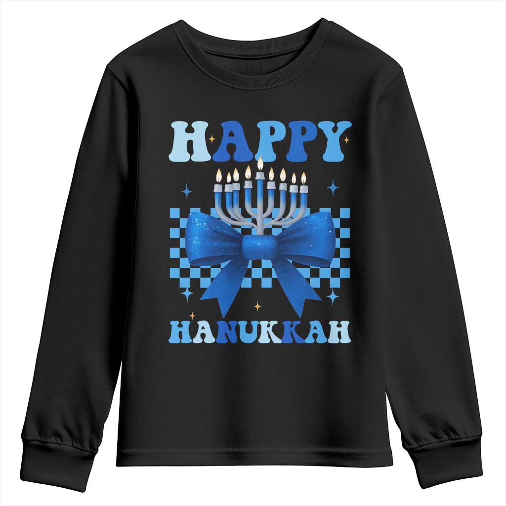 Coquette Hanukkah Youth Sweatshirt Jewish Menorah Bow Girls TS10 Black Print Your Wear
