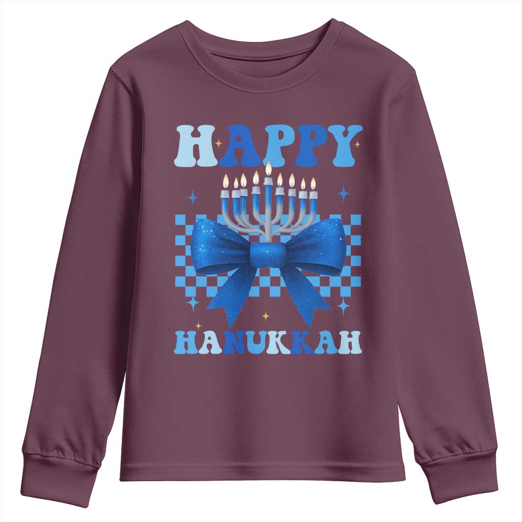 Coquette Hanukkah Youth Sweatshirt Jewish Menorah Bow Girls TS10 Maroon Print Your Wear