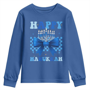 Coquette Hanukkah Youth Sweatshirt Jewish Menorah Bow Girls TS10 Royal Blue Print Your Wear