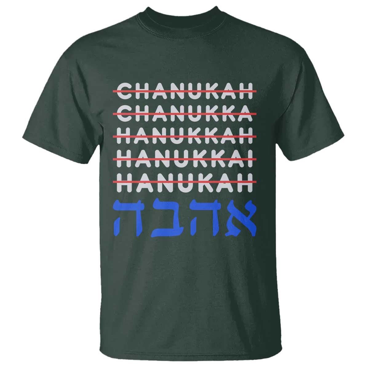 Funny Hanukkah Spelling T Shirt Jewish Chanukah Humor Hebrew Gifts TS10 Dark Forest Green Print Your Wear
