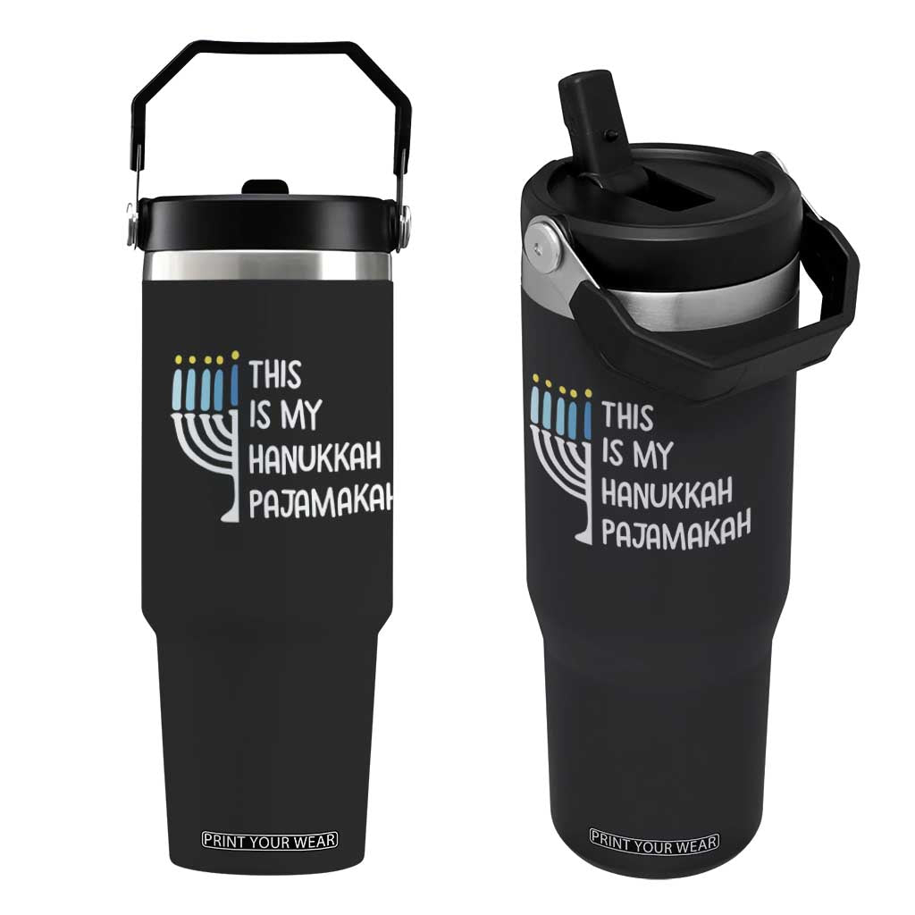 Funny Hanukkah Pajama Flip Straw Tumbler This is My Pajamakah Gift Chanukah TS10 One Size: 30 oz Black Print Your Wear