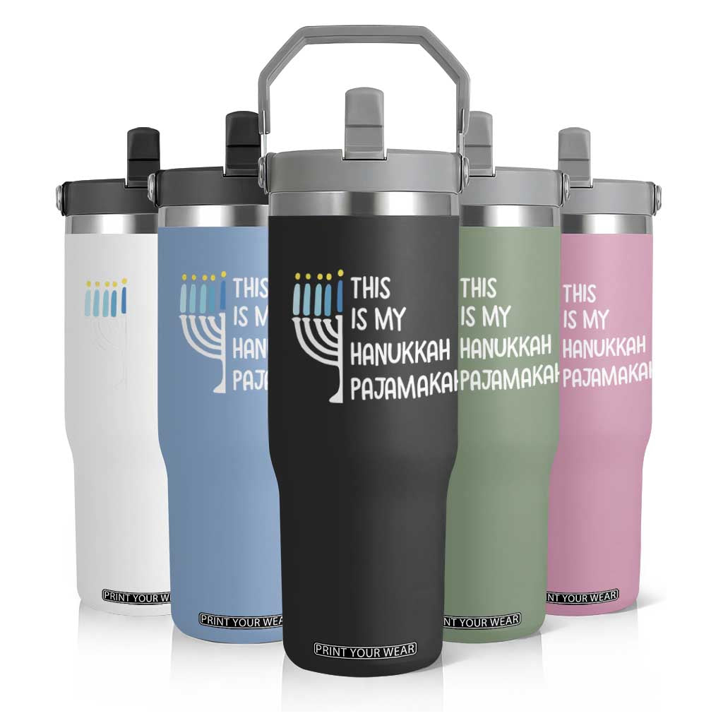 Funny Hanukkah Pajama Flip Straw Tumbler This is My Pajamakah Gift Chanukah TS10 Print Your Wear