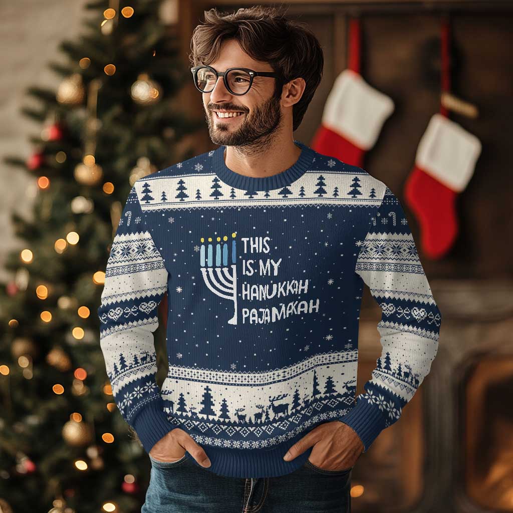 Funny Hanukkah Pajama Ugly Christmas Sweater This is My Pajamakah Gift Chanukah TS10 Navy Beige Print Your Wear