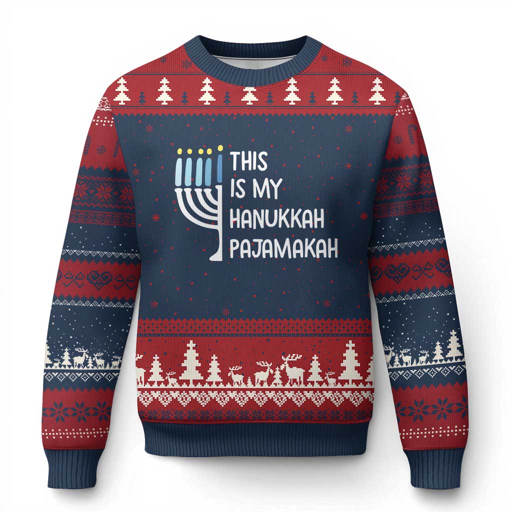 Funny Hanukkah Pajama Ugly Christmas Sweater This is My Pajamakah Gift Chanukah TS10 Navy Red Print Your Wear