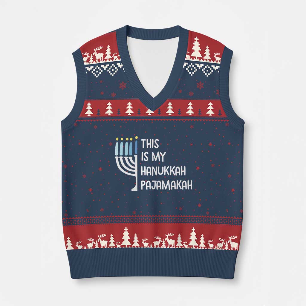 Funny Hanukkah Pajama V-Neck Knit Sweater Vest This is My Pajamakah Gift Chanukah TS10 Navy Red Print Your Wear