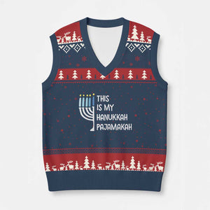 Funny Hanukkah Pajama V-Neck Knit Sweater Vest This is My Pajamakah Gift Chanukah TS10 Navy Red Print Your Wear