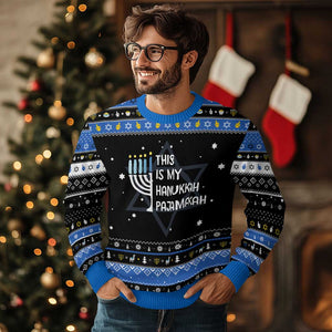 Funny Hanukkah Pajama Hanukkah Ugly Sweater This is My Pajamakah Gift Chanukah TS10 Black Blue Print Your Wear