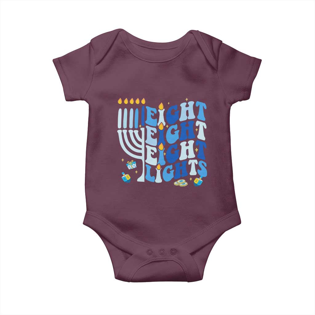 Happy Hanukkah Baby Onesie Retro Groovy Eight Nights and Eight Lights TS10 Maroon Print Your Wear