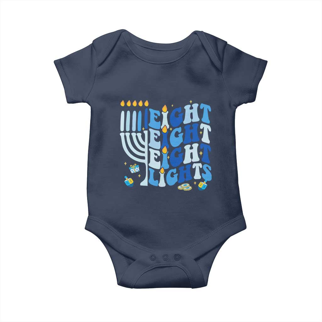 Happy Hanukkah Baby Onesie Retro Groovy Eight Nights and Eight Lights TS10 Navy Print Your Wear