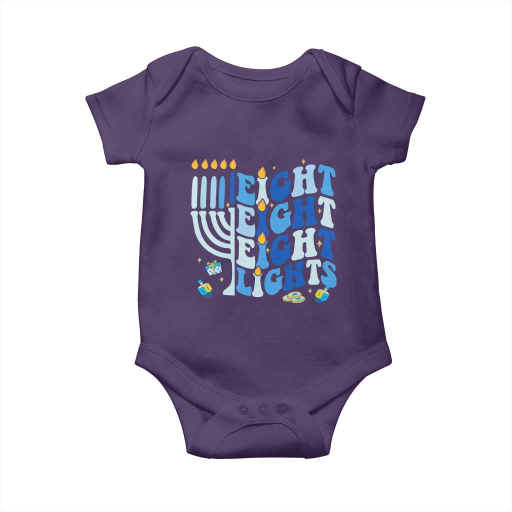 Happy Hanukkah Baby Onesie Retro Groovy Eight Nights and Eight Lights TS10 Purple Print Your Wear
