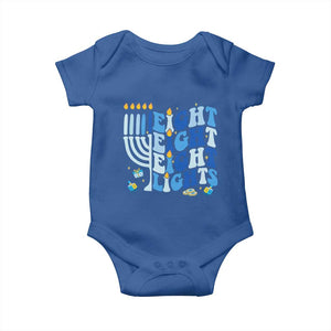Happy Hanukkah Baby Onesie Retro Groovy Eight Nights and Eight Lights TS10 Royal Blue Print Your Wear