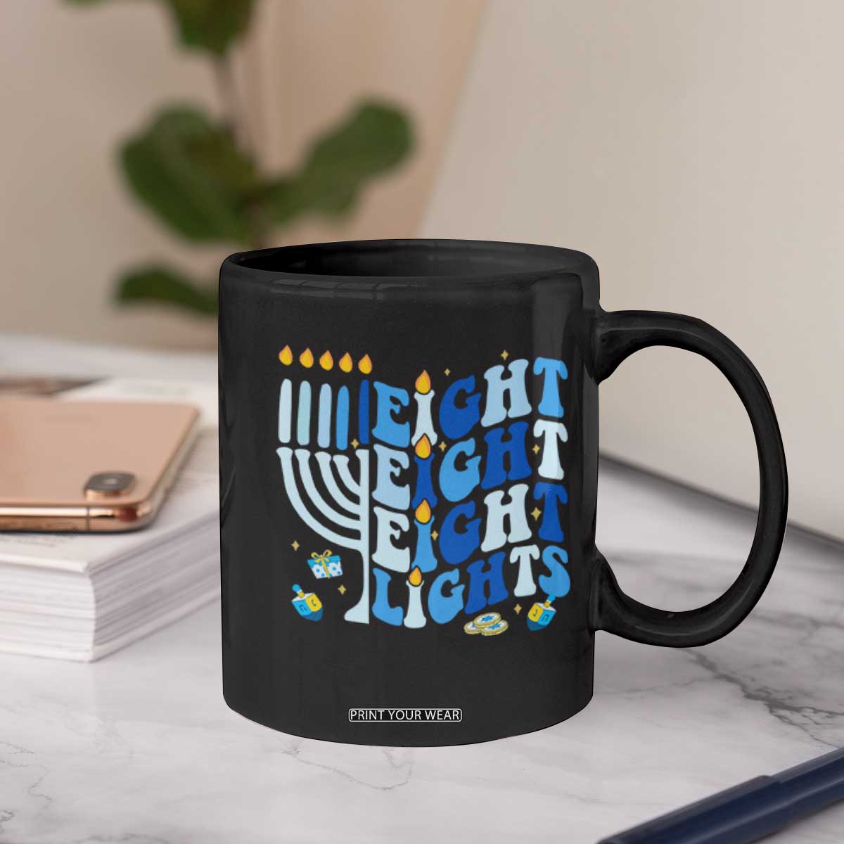 Happy Hanukkah Coffee Mug Retro Groovy Eight Nights and Eight Lights TS10 Print Your Wear