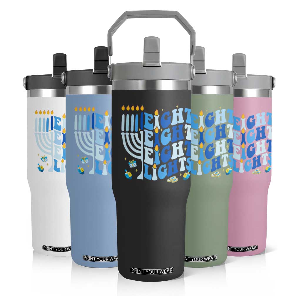 Happy Hanukkah Flip Straw Tumbler Retro Groovy Eight Nights and Eight Lights TS10 Print Your Wear