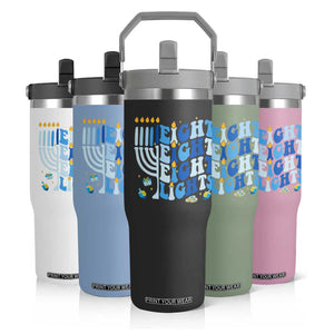 Happy Hanukkah Flip Straw Tumbler Retro Groovy Eight Nights and Eight Lights TS10 Print Your Wear