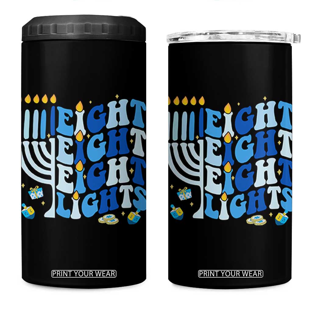 Happy Hanukkah 4 in 1 Can Cooler Tumbler Retro Groovy Eight Nights and Eight Lights TS10 One Size: 16 oz Black Print Your Wear