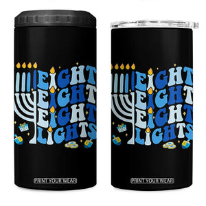 Happy Hanukkah 4 in 1 Can Cooler Tumbler Retro Groovy Eight Nights and Eight Lights TS10 One Size: 16 oz Black Print Your Wear