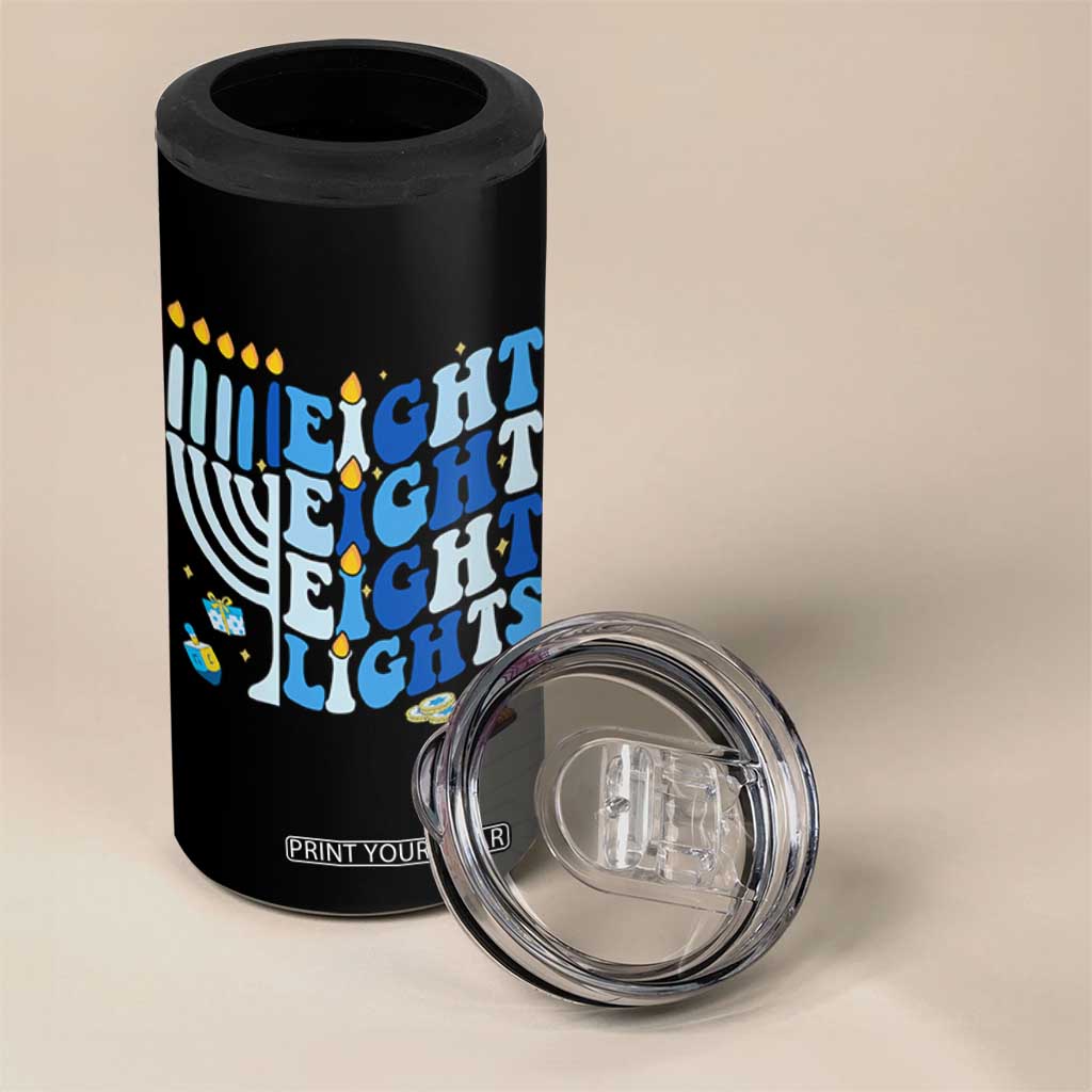 Happy Hanukkah 4 in 1 Can Cooler Tumbler Retro Groovy Eight Nights and Eight Lights TS10 Print Your Wear