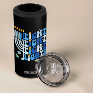 Happy Hanukkah 4 in 1 Can Cooler Tumbler Retro Groovy Eight Nights and Eight Lights TS10 Print Your Wear