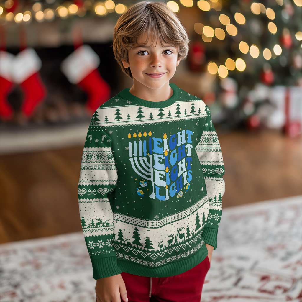 Happy Hanukkah Ugly Christmas Sweater Retro Groovy Eight Nights and Eight Lights TS10 Forest Green Beige Print Your Wear