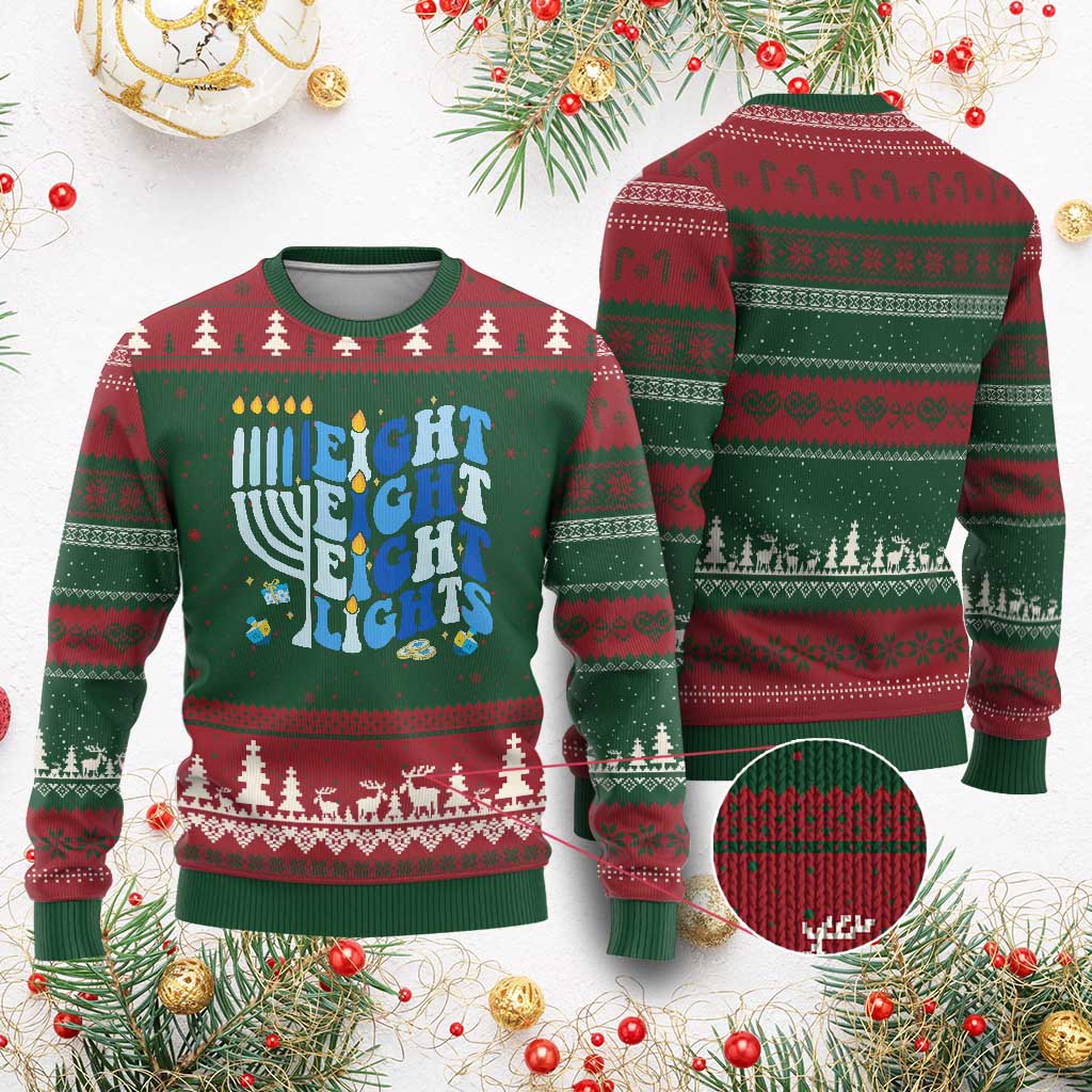 Happy Hanukkah Ugly Christmas Sweater Retro Groovy Eight Nights and Eight Lights TS10 Red Green Print Your Wear