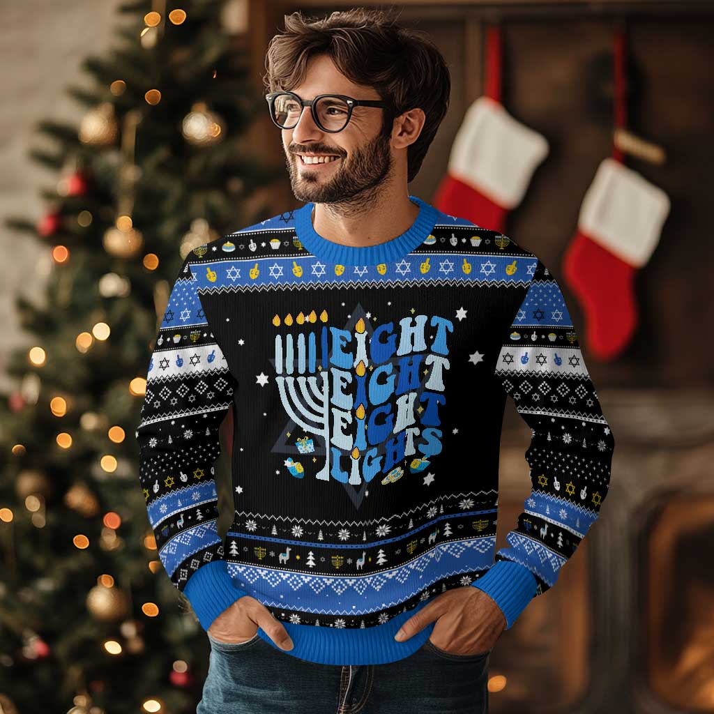 Happy Hanukkah Hanukkah Ugly Sweater Retro Groovy Eight Nights and Eight Lights TS10 Black Blue Print Your Wear