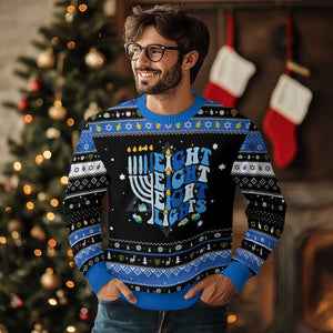 Happy Hanukkah Hanukkah Ugly Sweater Retro Groovy Eight Nights and Eight Lights TS10 Black Blue Print Your Wear