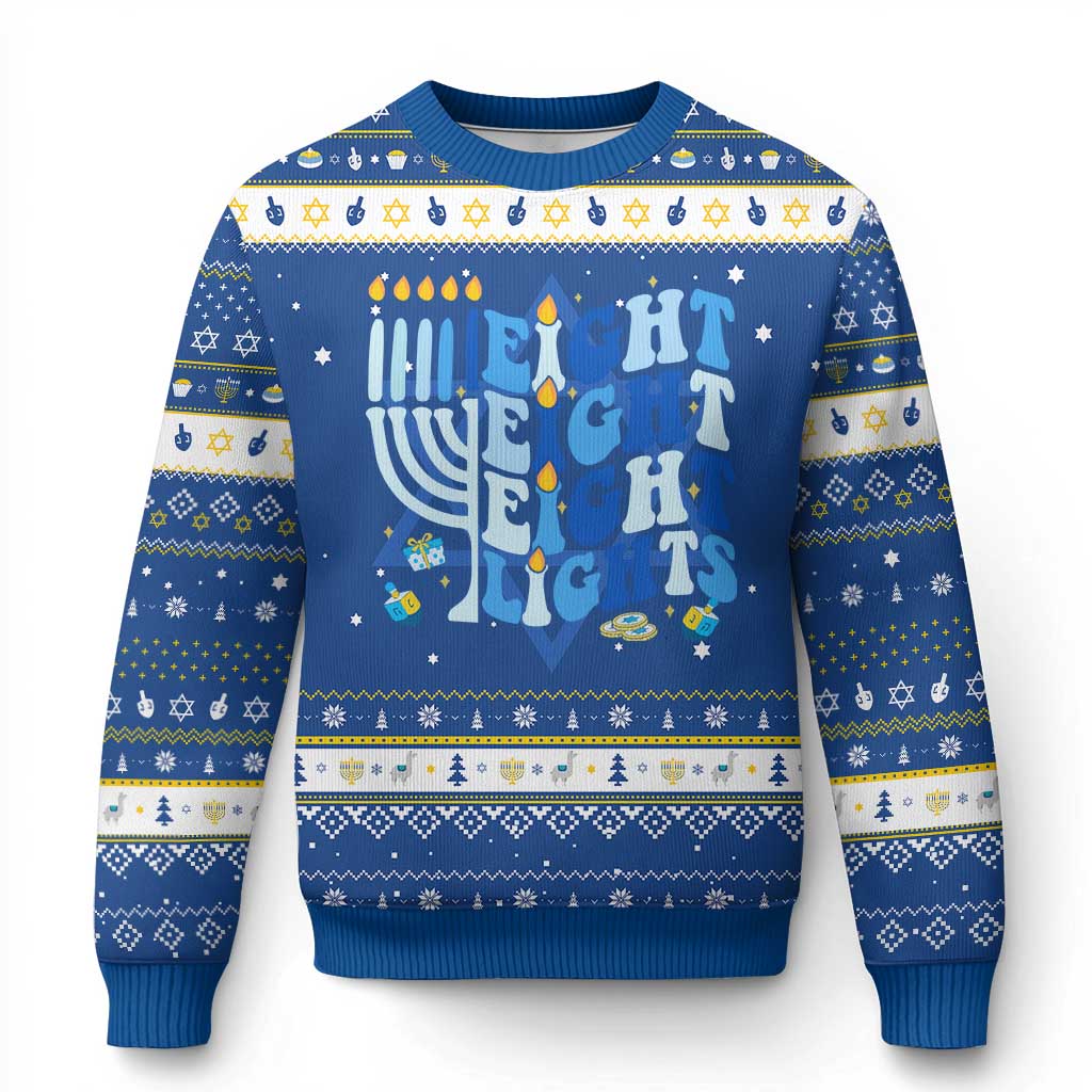Happy Hanukkah Hanukkah Ugly Sweater Retro Groovy Eight Nights and Eight Lights TS10 Blue White Print Your Wear
