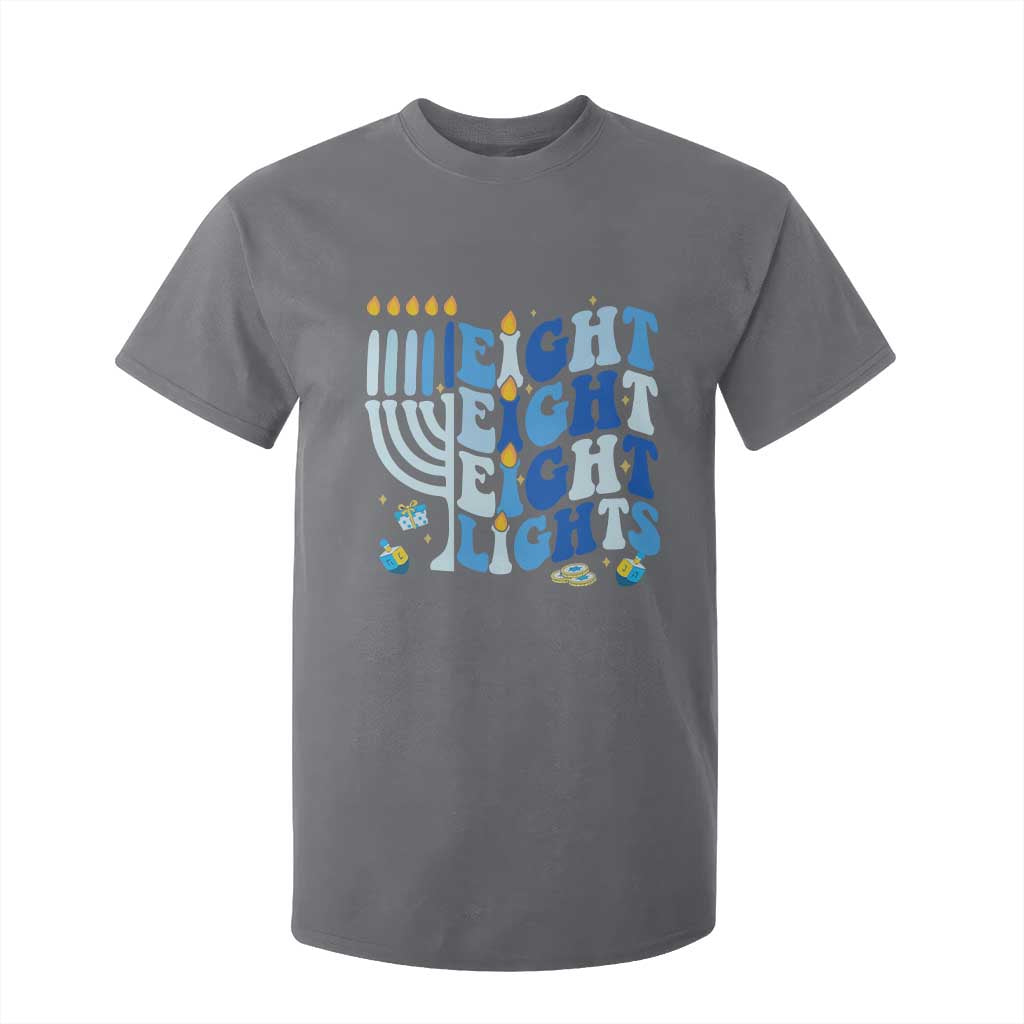 Happy Hanukkah T Shirt For Kid Retro Groovy Eight Nights and Eight Lights TS10 Charcoal Print Your Wear