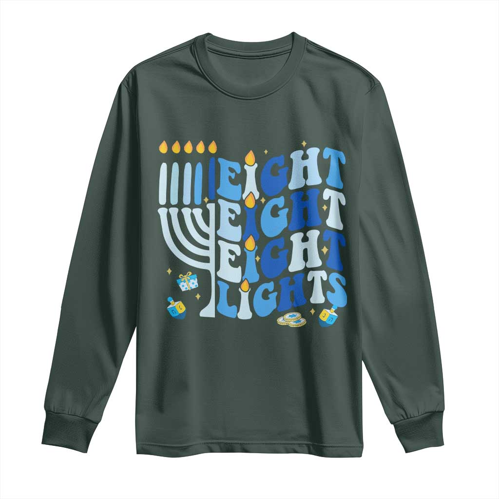 Happy Hanukkah Long Sleeve Shirt Retro Groovy Eight Nights and Eight Lights TS10 Dark Forest Green Print Your Wear
