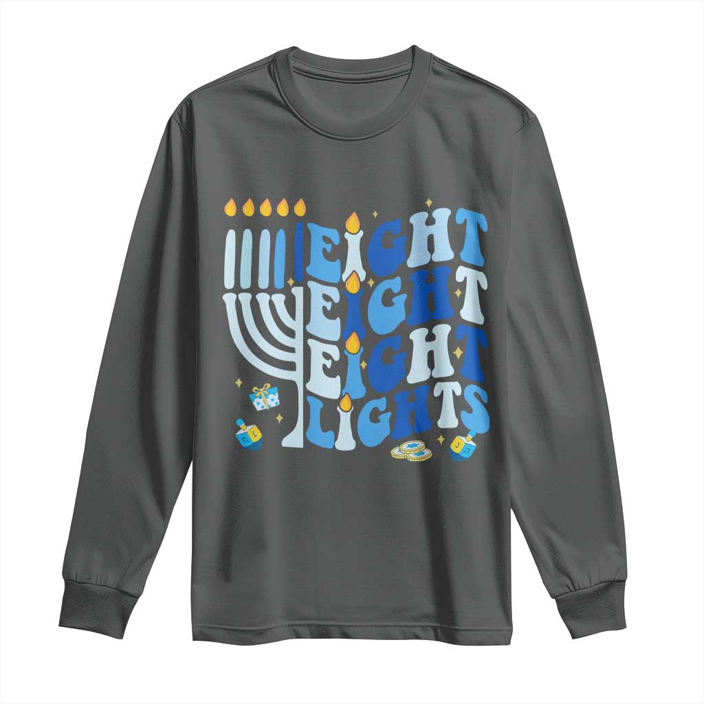 Happy Hanukkah Long Sleeve Shirt Retro Groovy Eight Nights and Eight Lights TS10 Dark Heather Print Your Wear