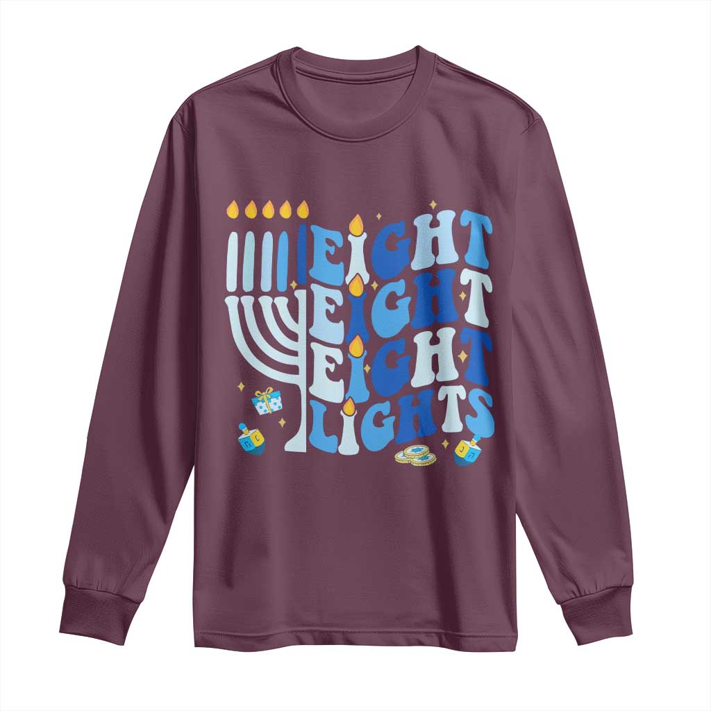 Happy Hanukkah Long Sleeve Shirt Retro Groovy Eight Nights and Eight Lights TS10 Maroon Print Your Wear