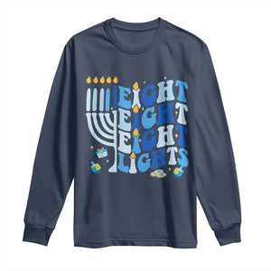 Happy Hanukkah Long Sleeve Shirt Retro Groovy Eight Nights and Eight Lights TS10 Navy Print Your Wear