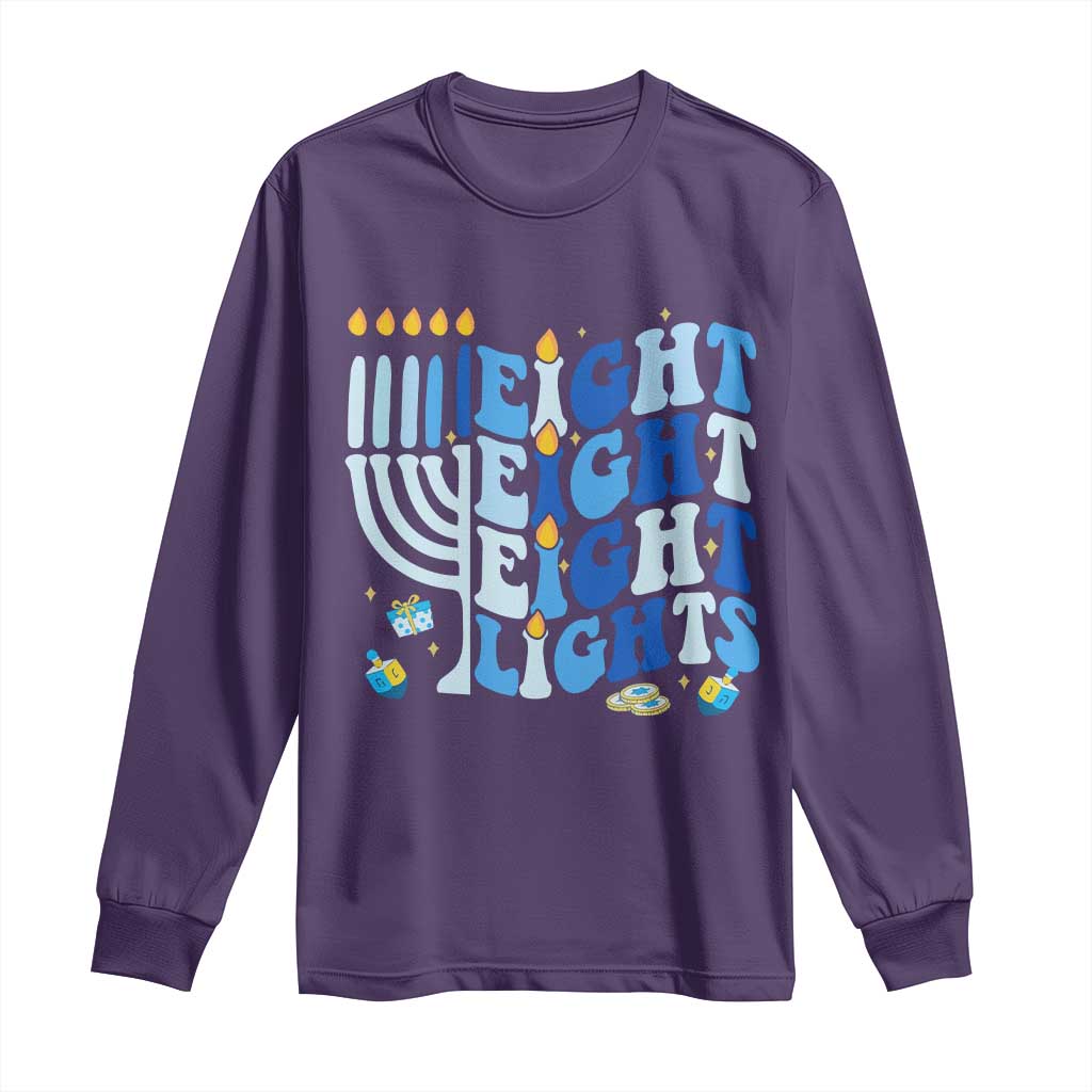 Happy Hanukkah Long Sleeve Shirt Retro Groovy Eight Nights and Eight Lights TS10 Purple Print Your Wear