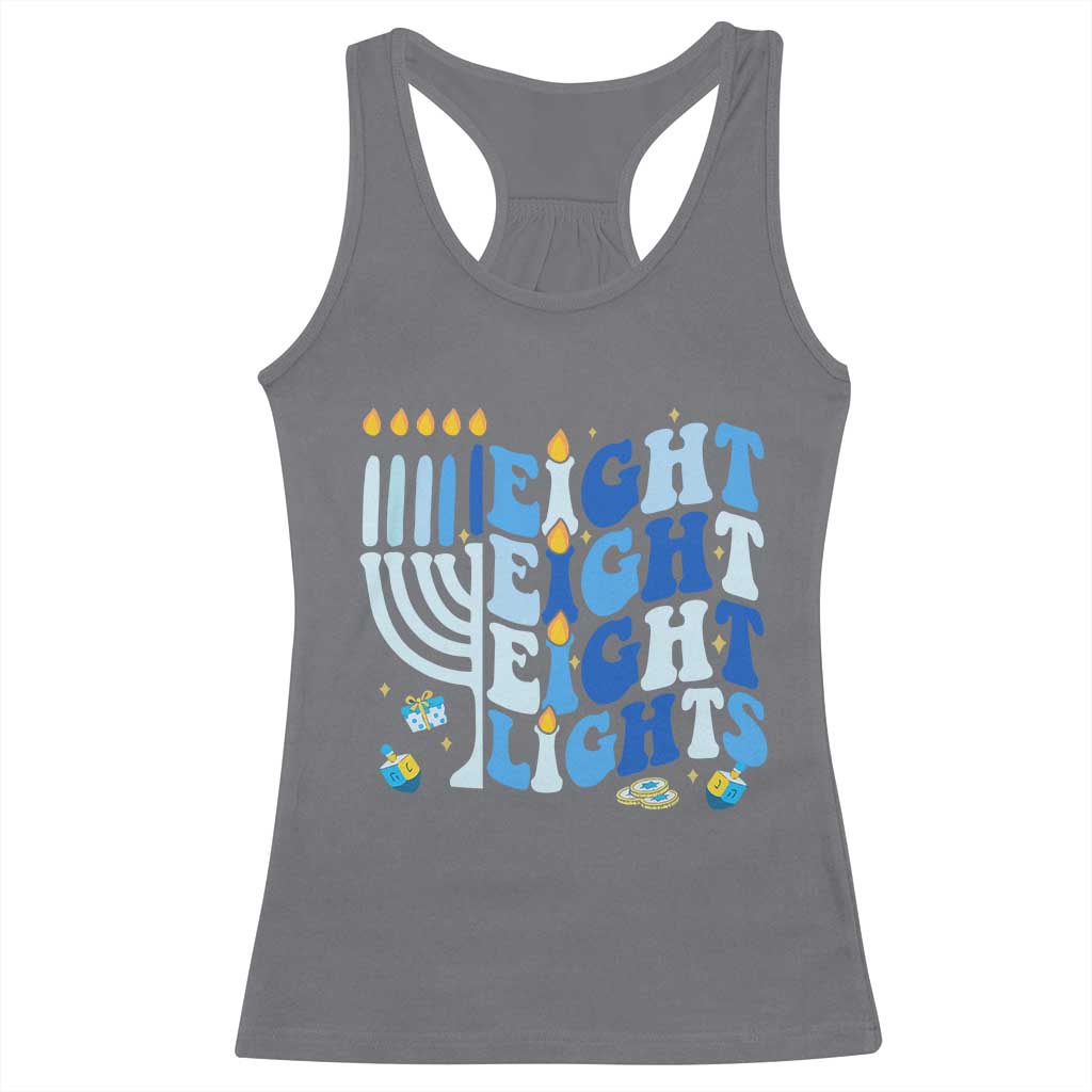 Happy Hanukkah Racerback Tank Top Retro Groovy Eight Nights and Eight Lights TS10 Charcoal Print Your Wear