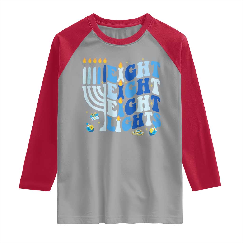 Happy Hanukkah Raglan Shirt Retro Groovy Eight Nights and Eight Lights TS10 Sport Gray Red Print Your Wear