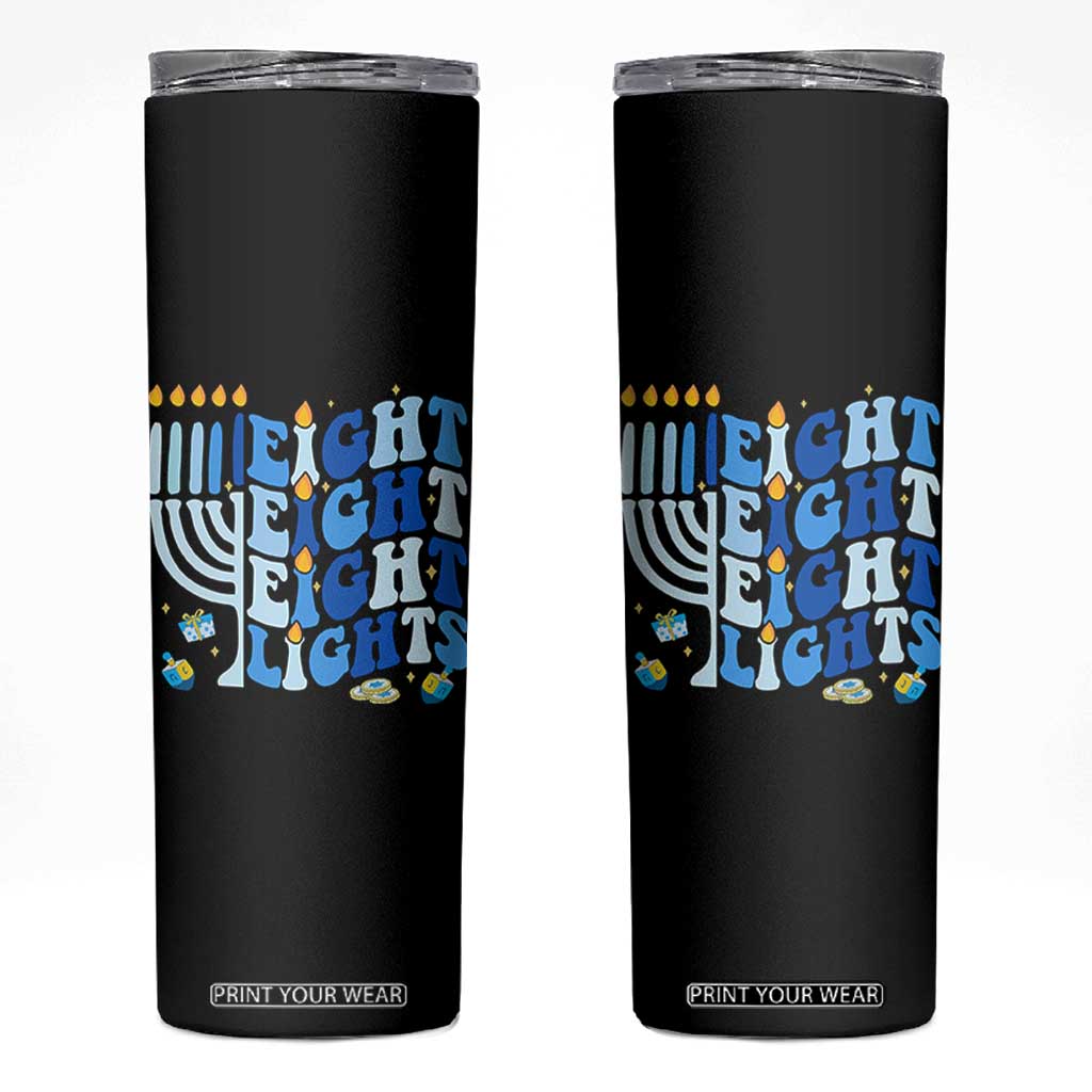Happy Hanukkah Skinny Tumbler Retro Groovy Eight Nights and Eight Lights TS10 Black Print Your Wear