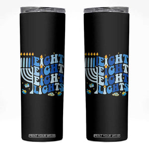 Happy Hanukkah Skinny Tumbler Retro Groovy Eight Nights and Eight Lights TS10 Black Print Your Wear