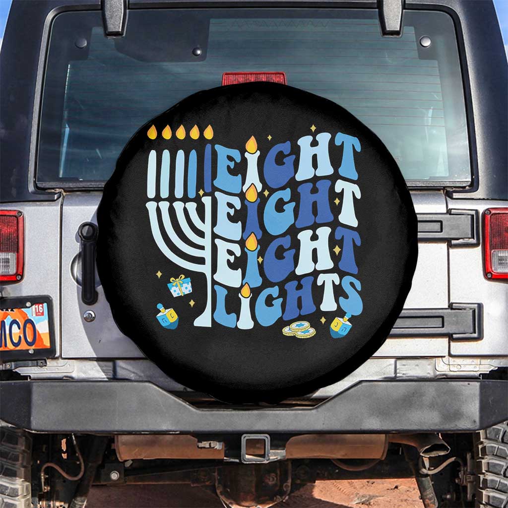 Happy Hanukkah Spare Tire Cover Retro Groovy Eight Nights and Eight Lights TS10 No hole Black Print Your Wear