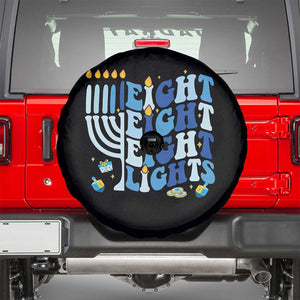 Happy Hanukkah Spare Tire Cover Retro Groovy Eight Nights and Eight Lights TS10 Black Print Your Wear