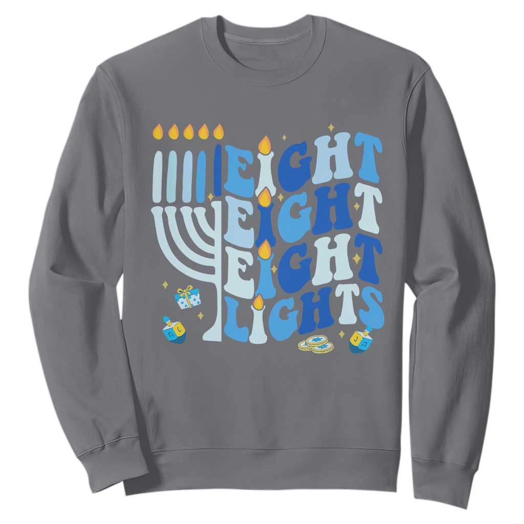 Happy Hanukkah Sweatshirt Retro Groovy Eight Nights and Eight Lights TS10 Charcoal Print Your Wear