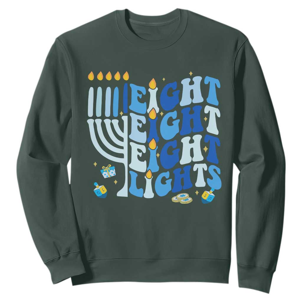 Happy Hanukkah Sweatshirt Retro Groovy Eight Nights and Eight Lights TS10 Dark Forest Green Print Your Wear