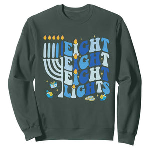 Happy Hanukkah Sweatshirt Retro Groovy Eight Nights and Eight Lights TS10 Dark Forest Green Print Your Wear