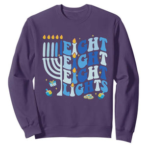 Happy Hanukkah Sweatshirt Retro Groovy Eight Nights and Eight Lights TS10 Purple Print Your Wear