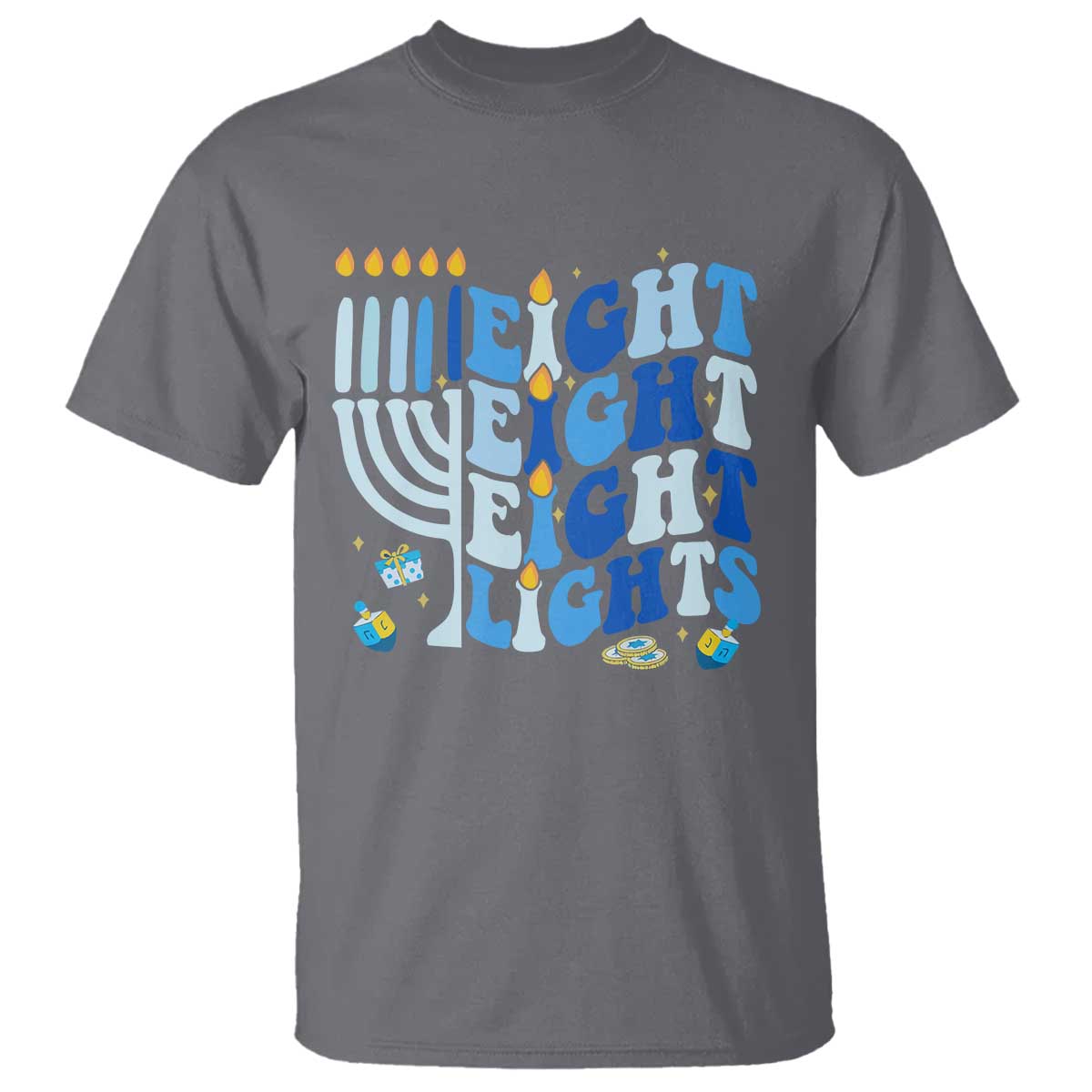Happy Hanukkah T Shirt Retro Groovy Eight Nights and Eight Lights TS10 Charcoal Print Your Wear