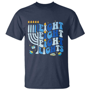 Happy Hanukkah T Shirt Retro Groovy Eight Nights and Eight Lights TS10 Navy Print Your Wear
