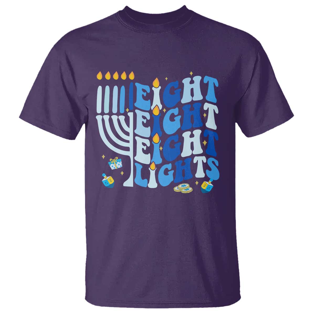 Happy Hanukkah T Shirt Retro Groovy Eight Nights and Eight Lights TS10 Purple Print Your Wear