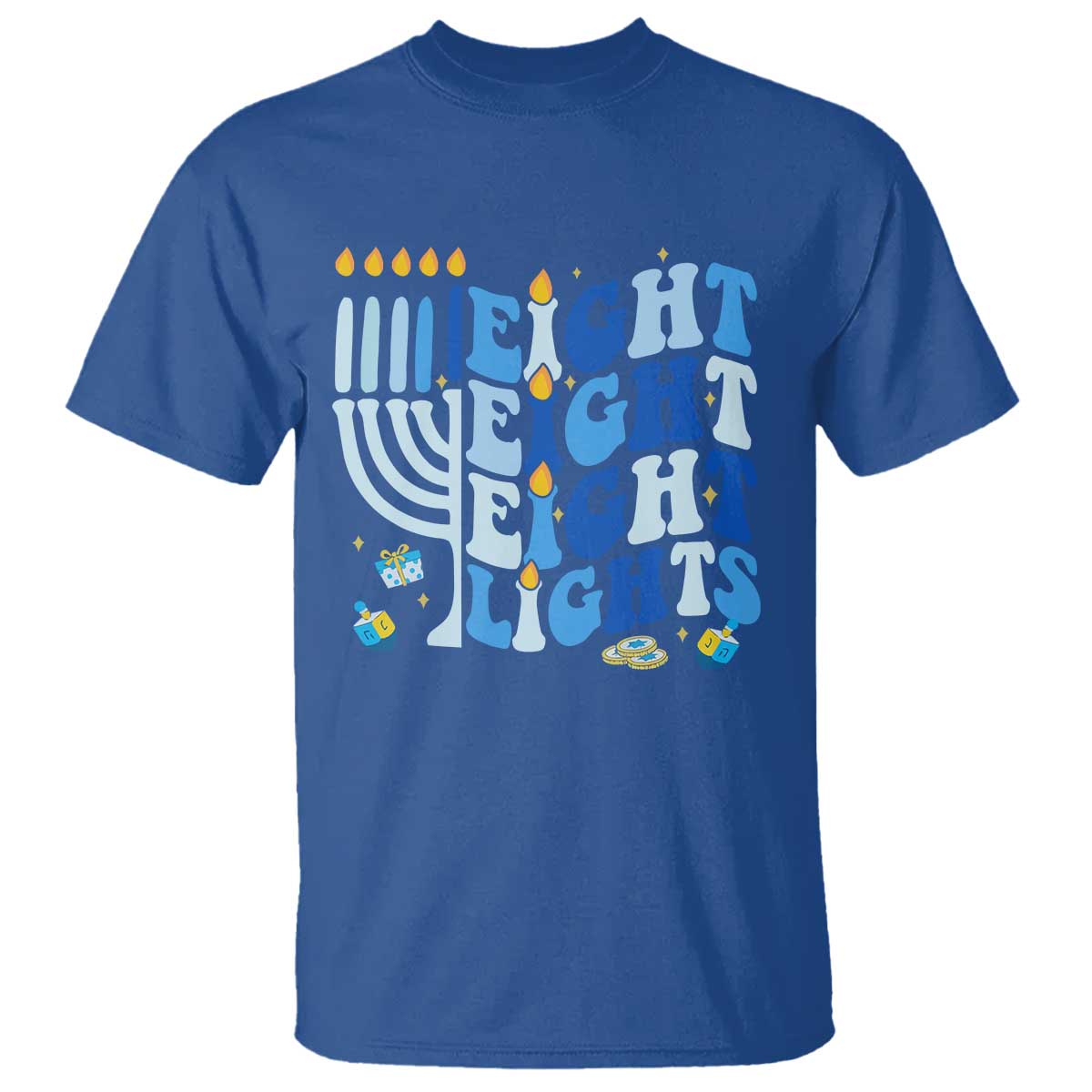 Happy Hanukkah T Shirt Retro Groovy Eight Nights and Eight Lights TS10 Royal Blue Print Your Wear