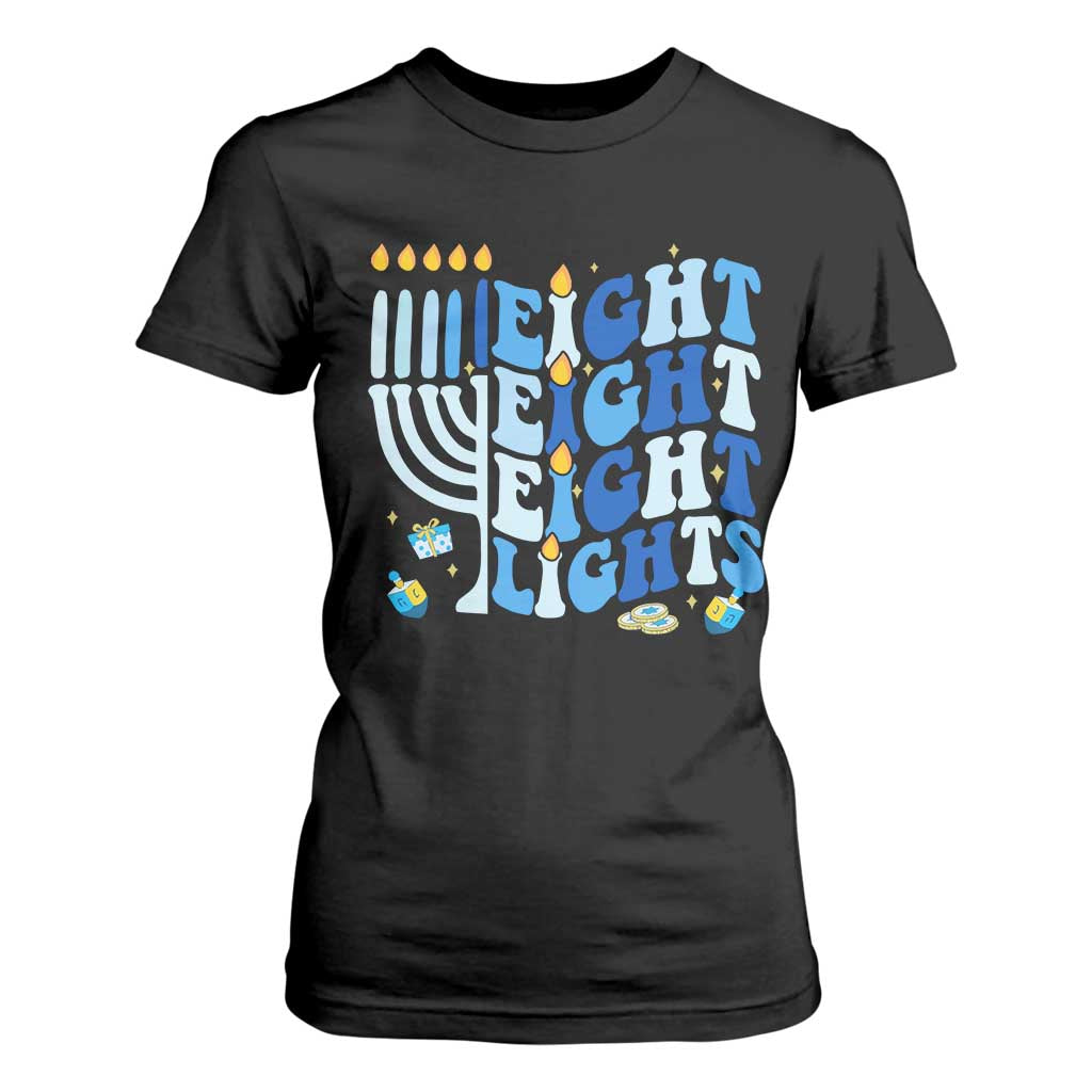 Happy Hanukkah T Shirt For Women Retro Groovy Eight Nights and Eight Lights TS10 Black Print Your Wear